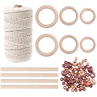 TUPARKA Kit Corda Macrame 109 Yadrsx3mm Corda Macrame Naturale con 60 pezzi di Perline di Legno 6 pezzi di Anello di…